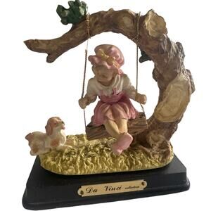 Da Vinci collection, little girl in pink dress& hat on tree swing one chip RARE